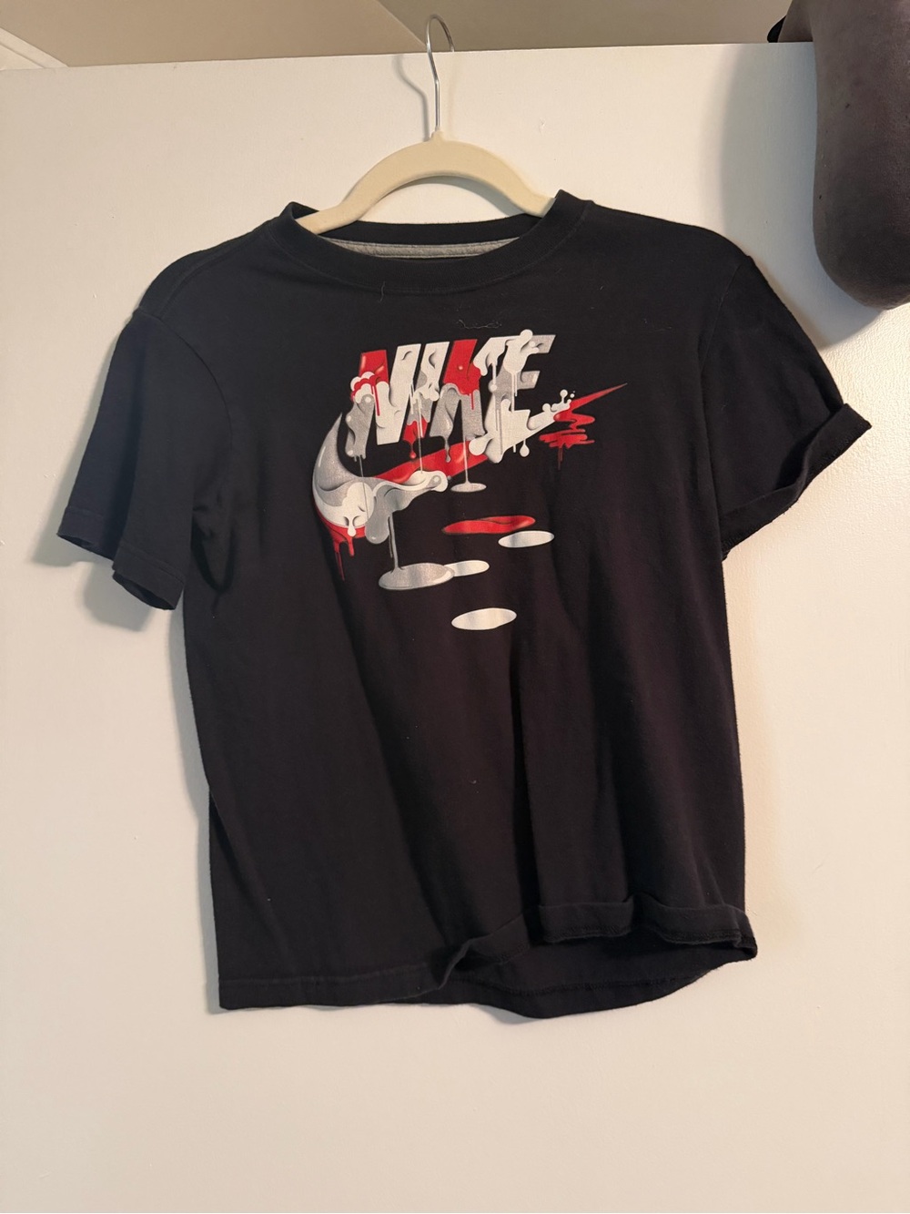 Nike Black Tee with Red and White Drip Logo